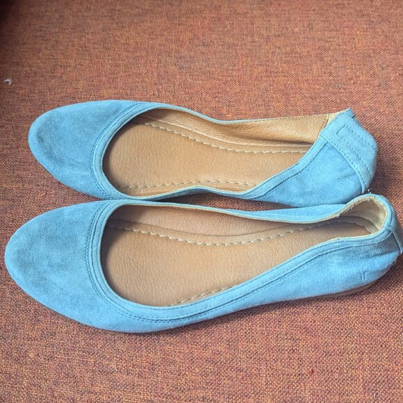Frye Carson Ballet Flats Blue Leather Suede Slip On Round Toe Preppy Aqua - Picture 4 of 9